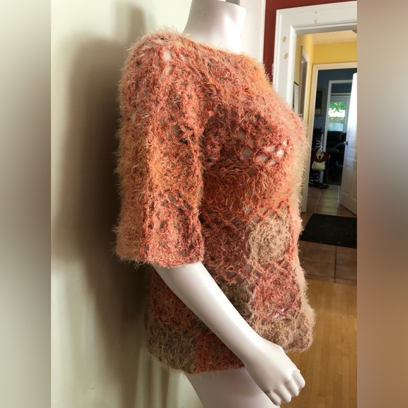 Fuzzy Peach Granny Square Hand Knit Sweater-Large - Picture 4 of 5